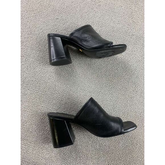 Stuart Weitzman Cayman 85 Block Slide Size 8.5 C Wide Heels Black Leather Shoes - Picture 3 of 7